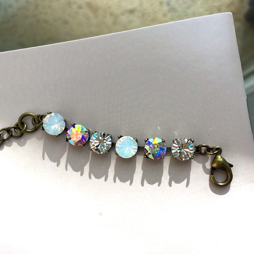 White Opal + Aurora Borealis Crystal Bracelet - Picture 6 of 16